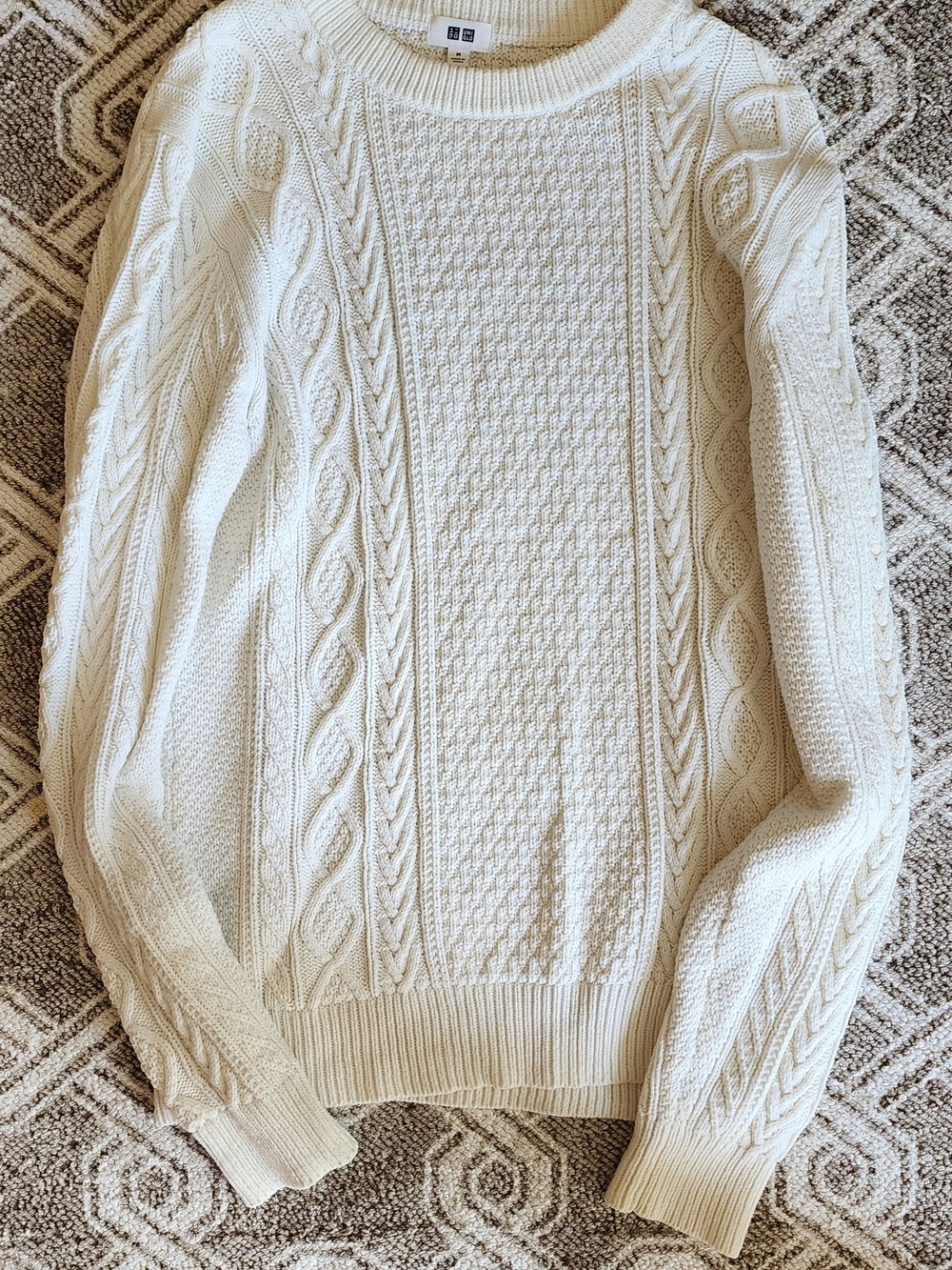 Uniqlo Cream Cable Knit Crew Sweater